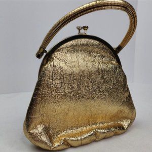 Vintage 1960s Gold Clam Frame Purse Handbag Gold